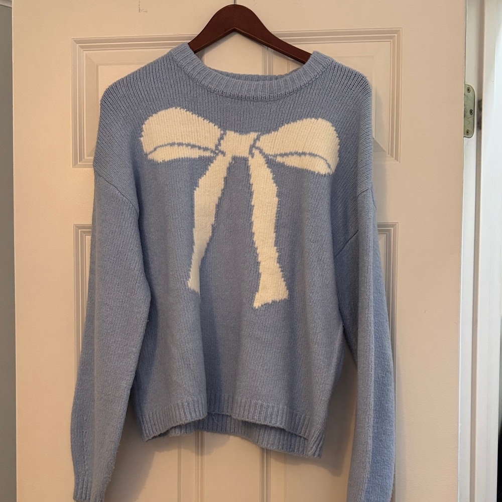 Women's Target Blue Sweater with White Bow Design